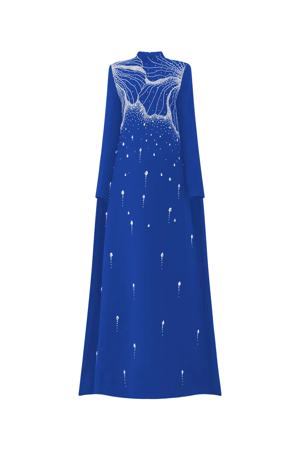 Floral Crystal Embellished Long Back Flap Dress